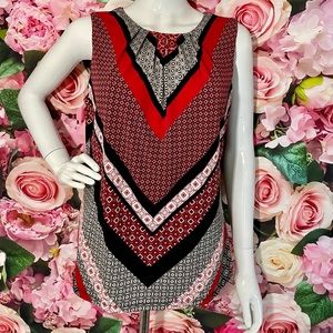 Calvin Klein Top Size Large L Blouse Red Black Geometric Shirt Sleeveless